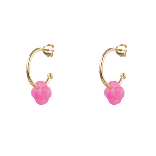 Pendientes Plata Dorada Mujer PEM0050DORU Aro Abierto Piedras Minerales Rubí