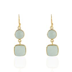 Pendientes Plata Dorada Mujer PEM0051DOCA Piedras Minerales Calcedonia