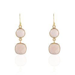 Pendientes Plata Dorada Mujer PEM0051DOCR Piedras Minerales Cuarzo Rosa