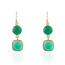 Pendientes Plata Dorada Mujer PEM0051DOOV Piedras Minerales Onix Verde