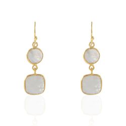 Pendientes Plata Dorada Mujer PEM0051DOPL Piedras Minerales Piedra Luna