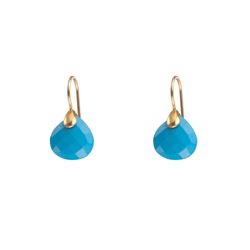 Pendientes Plata Dorada Mujer PEM0052DOCB Piedras Minerales Calcedonia Azul