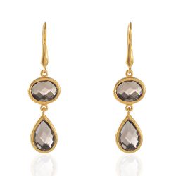 Pendientes Plata Dorada Mujer PEM0053DOCH Piedras Minerales Cuarzo Ahumado