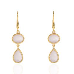 Pendientes Plata Dorada Mujer PEM0053DOCR Piedras Minerales Cuarzo Rosa