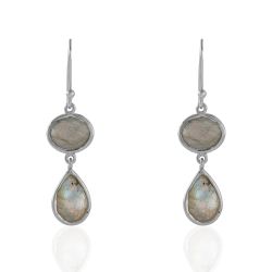 Pendientes Plata Dorada Mujer PEM0053DOLA Piedras Minerales Labradorita