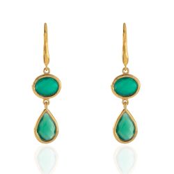 Pendientes Plata Dorada Mujer PEM0053DOOV Piedras Minerales Onix Verde
