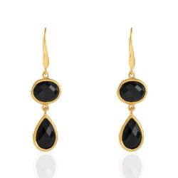 Pendientes Plata Dorada Mujer PEM0053DOOX Piedras Minerales Onix Negro