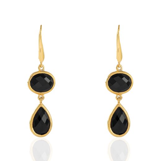 Pendientes Plata Dorada Mujer PEM0053DOOX Piedras Minerales Onix Negro