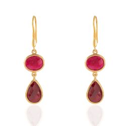 Pendientes Plata Dorada Mujer PEM0053DORU Piedras Minerales Rubí