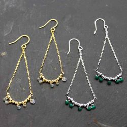 Pendientes Plata Dorada Mujer PEM0054DOAZ Piedras Minerales Jade Azul