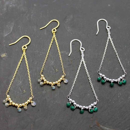 Pendientes Plata Dorada Mujer PEM0054DOAZ Piedras Minerales Jade Azul