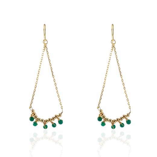 Pendientes Plata Dorada Mujer PEM0054DOOV Piedras Minerales Onix Verde