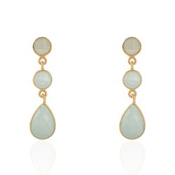 Pendientes Plata Dorada Mujer PEM0056DOCA Piedras Minerales Calcedonia