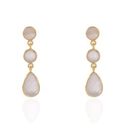 Pendientes Plata Dorada Mujer PEM0056DOCR Piedras Minerales Cuarzo Rosa
