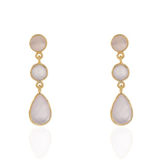 Pendientes Plata Dorada Mujer PEM0056DOCR Piedras Minerales Cuarzo Rosa