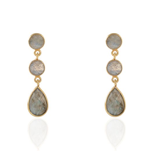 Pendientes Plata Dorada Mujer PEM0056DOLA Piedras Minerales Labradorita