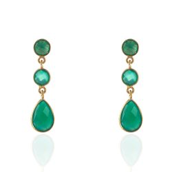 Pendientes Plata Dorada Mujer PEM0056DOOV Piedras Minerales Onix Verde
