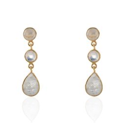 Pendientes Plata Dorada Mujer PEM0056DOPL Piedras Minerales Piedra Luna