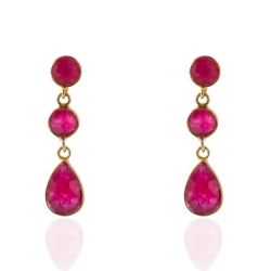 Pendientes Plata Dorada Mujer PEM0056DORU Piedras Minerales Rubí