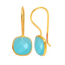 Pendientes Plata Dorada Mujer PEM0057DOCB Piedras Minerales Calcedonia Azul