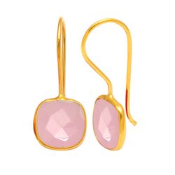 Pendientes Plata Dorada Mujer PEM0057DOCR Piedras Minerales Cuarzo Rosa