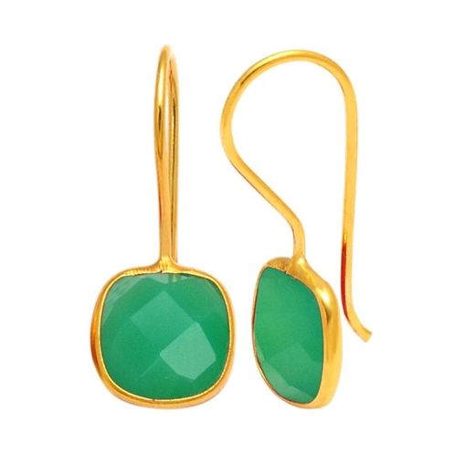 Pendientes Plata Dorada Mujer PEM0057DOOV Piedras Minerales Onix Verde