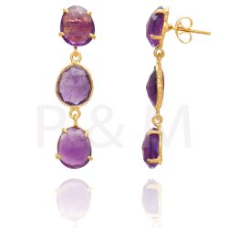 Pendientes Plata Dorada Mujer PEM0063DOAM Piedras Minerales Amatista
