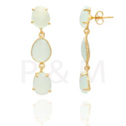 Pendientes Plata Dorada Mujer PEM0063DOCA Piedras Minerales Calcedonia