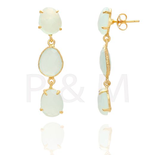 Pendientes Plata Dorada Mujer PEM0063DOCA Piedras Minerales Calcedonia