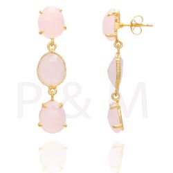 Pendientes Plata Dorada Mujer PEM0063DOCR Piedras Minerales Cuarzo Rosa