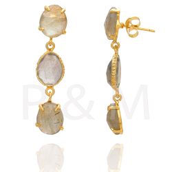 Pendientes Plata Dorada Mujer PEM0063DOLA Piedras Minerales Labradorita