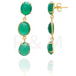 Pendientes Plata Dorada Mujer PEM0063DOOV Piedras Minerales Onix Verde