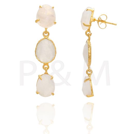 Pendientes Plata Dorada Mujer PEM0063DOPL Piedras Minerales Piedra Luna