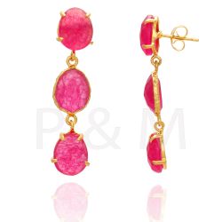 Pendientes Plata Dorada Mujer PEM0063DORU Piedras Minerales Rubí