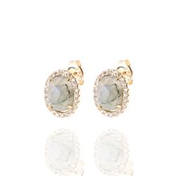 Pendientes Plata Dorada Mujer PEM0064DOLA Óvalo Piedras Minerales Labradorita Circonitas