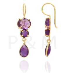 Pendientes Plata Dorada Mujer PEM0066DOAM Piedras Minerales Amatista