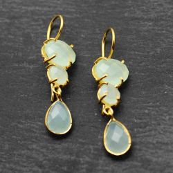 Pendientes Plata Dorada Mujer PEM0066DOCA Piedras Minerales Calcedonia