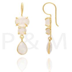 Pendientes Plata Dorada Mujer PEM0066DOCR Piedras Minerales Cuarzo Rosa