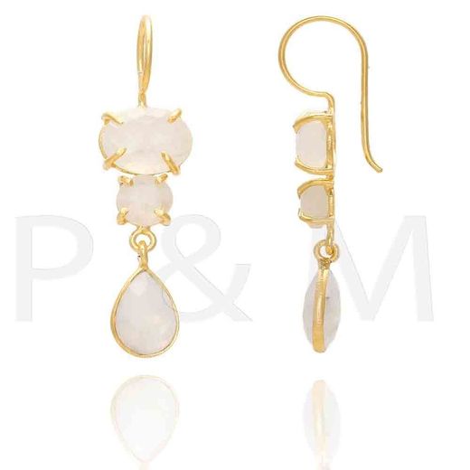 Pendientes Plata Dorada Mujer PEM0066DOCR Piedras Minerales Cuarzo Rosa