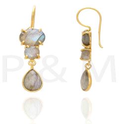 Pendientes Plata Dorada Mujer PEM0066DOLA Piedras Minerales Labradorita