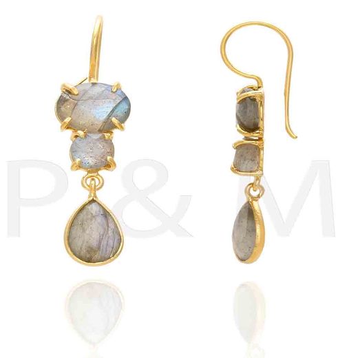 Pendientes Plata Dorada Mujer PEM0066DOLA Piedras Minerales Labradorita