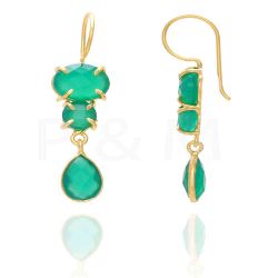 Pendientes Plata Dorada Mujer PEM0066DOOV Piedras Minerales Onix Verde