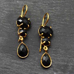 Pendientes Plata Dorada Mujer PEM0066DOOX Piedras Minerales Onix Negro