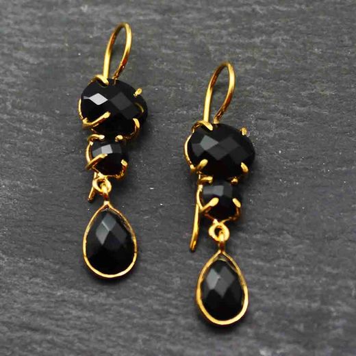 Pendientes Plata Dorada Mujer PEM0066DOOX Piedras Minerales Onix Negro