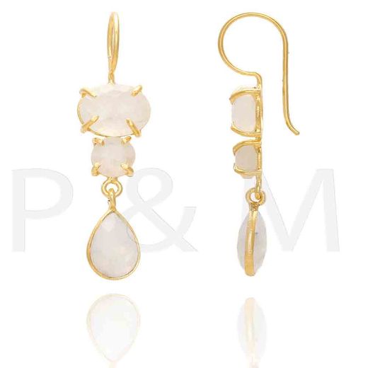 Pendientes Plata Dorada Mujer PEM0066DOPL Piedras Minerales Piedra Luna