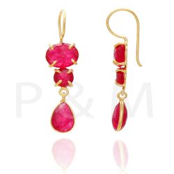Pendientes Plata Dorada Mujer PEM0066DORU Piedras Minerales Rubí