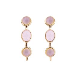 Pendientes Plata Dorada Mujer PEM0068DOCR 3 Piedras Minerales Cuarzo Rosa