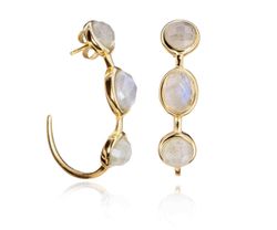 Pendientes Plata Dorada Mujer PEM0068DOLA 3 Piedras Minerales Labradorita