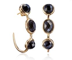 Pendientes Plata Dorada Mujer PEM0068DOOX 3 Piedras Minerales Onix Negro