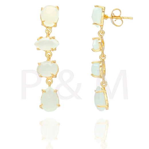 Pendientes Plata Dorada Mujer PEM0078DOCA Piedras Minerales Calcedonia